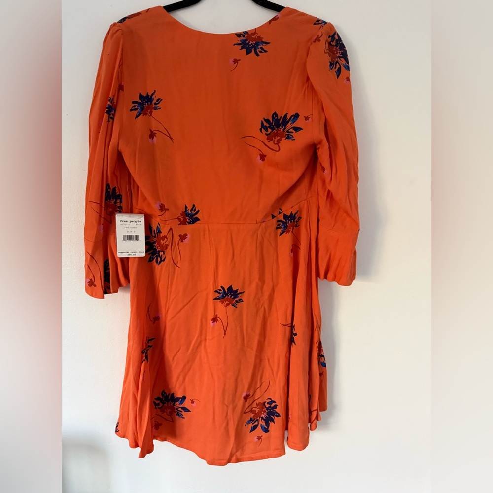 Free People Orange Floral Wrap Mini Dress - Picture 3 of 6